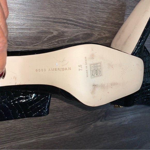 GOOD AMERICAN Women’s Black Leather Croc Embossed Square Toe Boots Size 7.5 - Picture 8 of 14